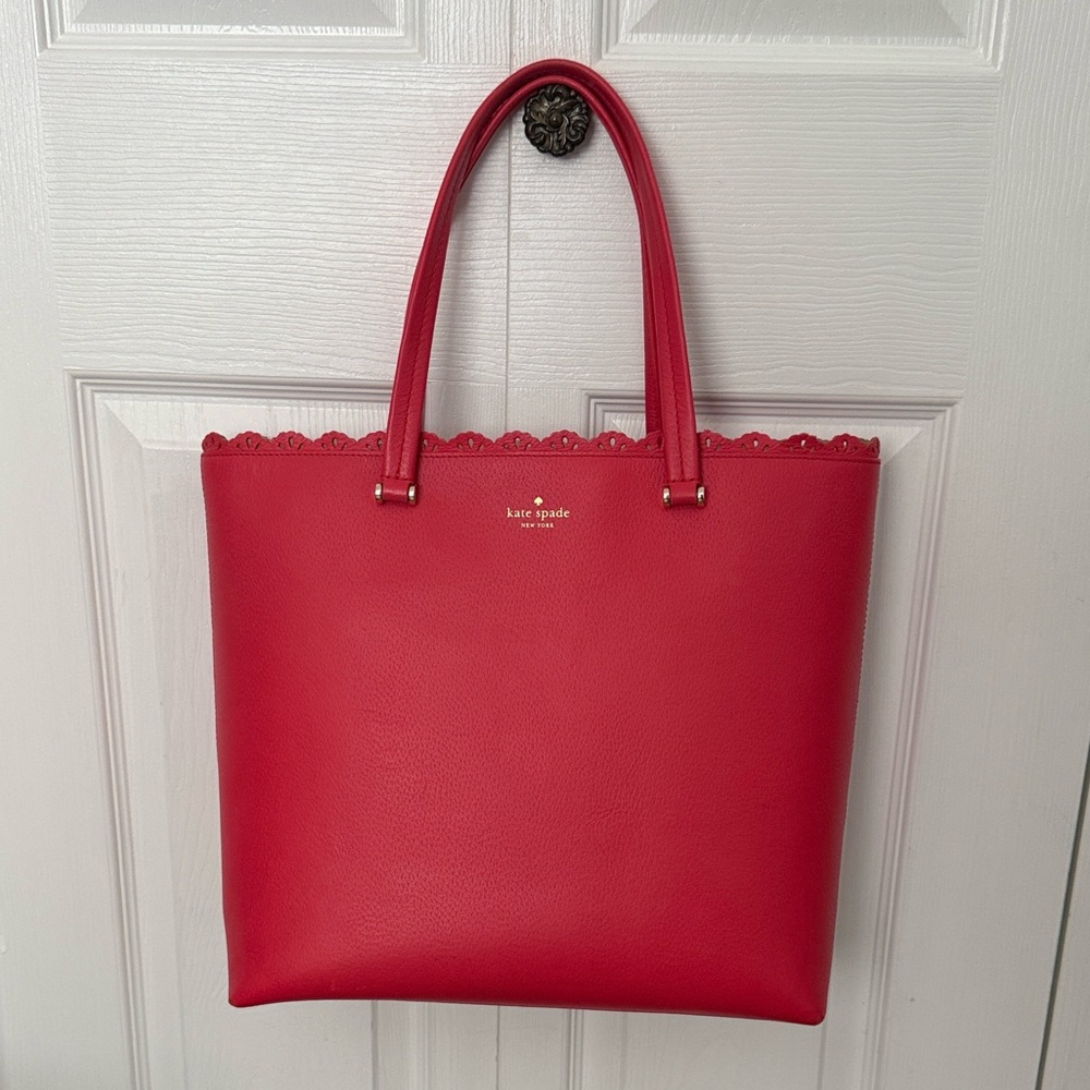 kate spade leather coral scalloped tote